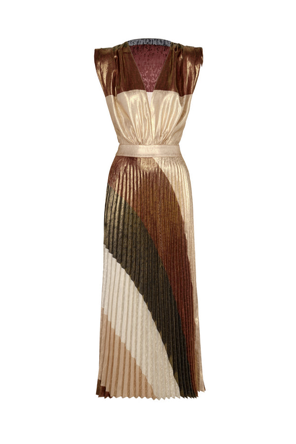 El Dorado Silk Jacquard Midi Dress / Terra Stripes